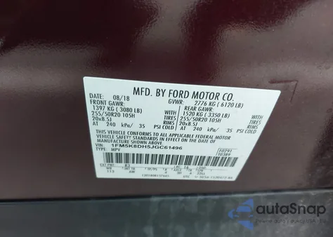 2018 Ford Explorer Xlt из США, поврежденный, VIN 1FM5K8DH5JGC61496